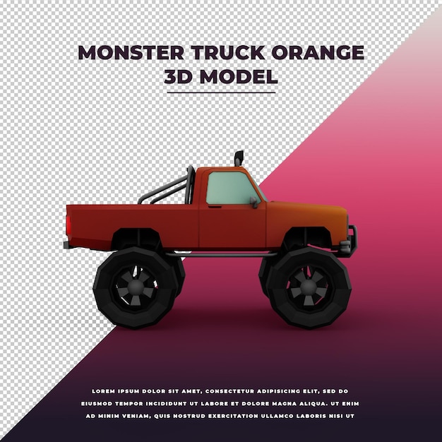 Monster Truck Orange 3D isolated