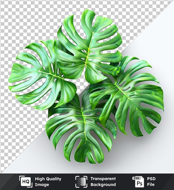 monstera leaves with shadows isolated on transparent background