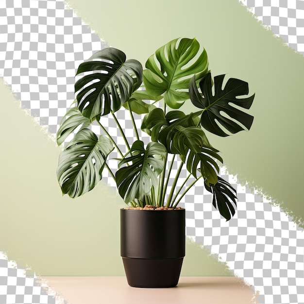 Monstera plant in black pot isolated on a transparent background