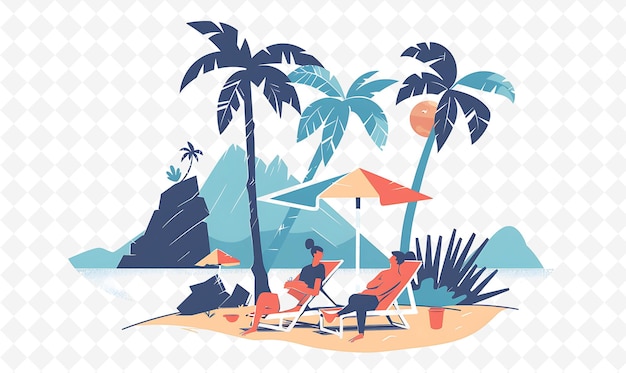 Montenegrin Characters Relaxing on the Beach Design Is Tropi Illustration Cutural Landscape View