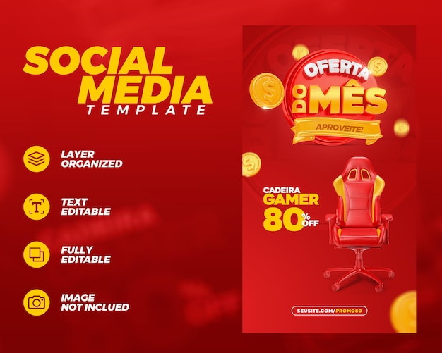 Month Offer Social Media Post Stories Template with Realistic 3D Render in brazilian portuguese