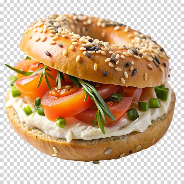 Montreal style bagel with cream cheese and lox isolated on transparent background