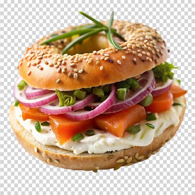 Montreal style bagel with cream cheese and lox isolated on transparent background