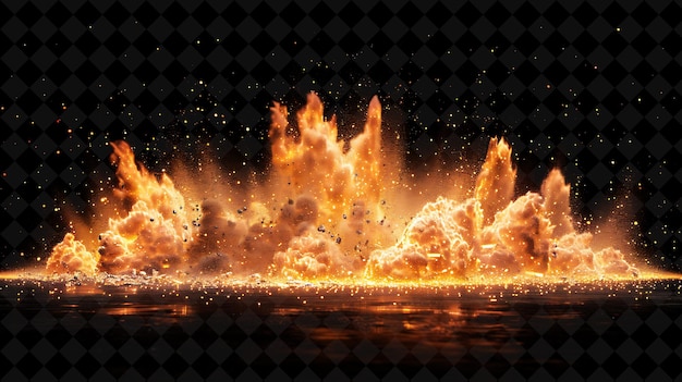 PSD monumental detonation with earthen tremors rocky debris and png neon effect on dark background