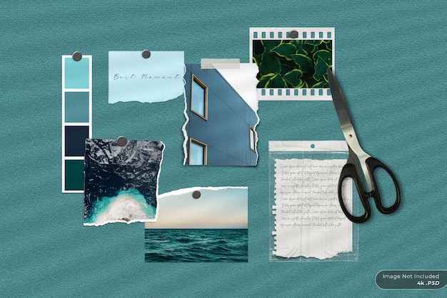 PSD moodboard mockup with plastic texture