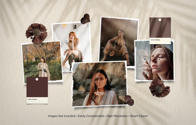 Moodboard photo collage mockup with shadow overlay