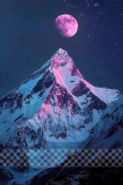 PSD the moon hangs in the sky illuminating snowcap on transparent background