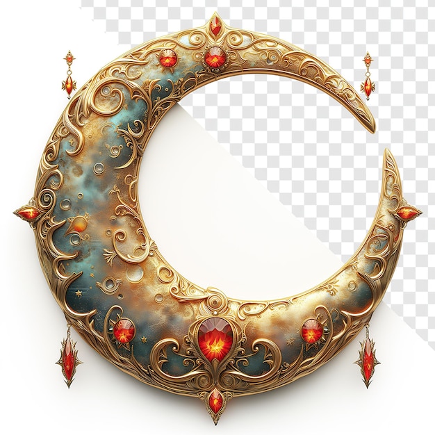 Moon Symbol with Eight Crystal Points on White