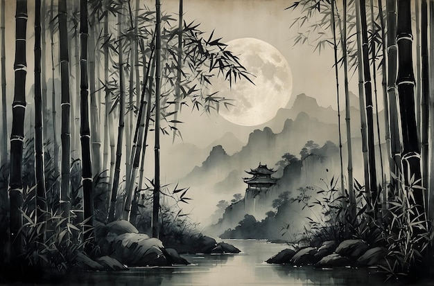 Moonlit Serenity Bamboo Forests Ethereal Night Landscape