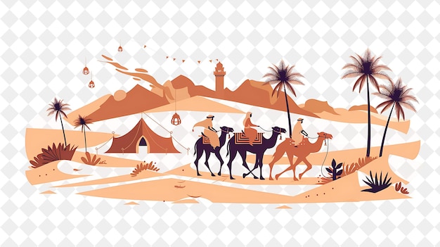 Moroccan Desert With Characters Having a Camel Ride Design I People Life Style Flat Illustration