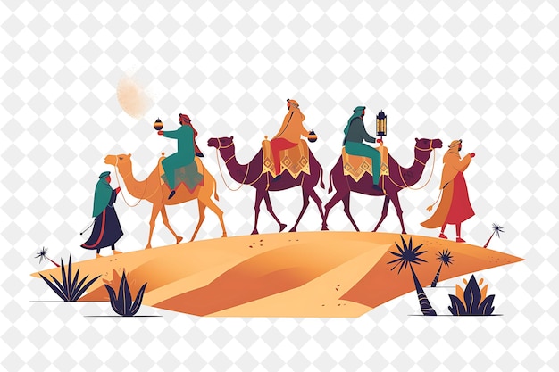 Moroccan Desert With Characters Having a Camel Ride Design I People Life Style Flat Illustration