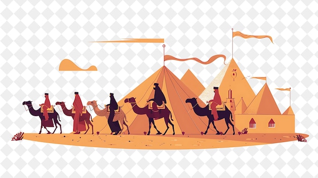 Moroccan Desert With Characters Having a Camel Ride Design I People Life Style Flat Illustration