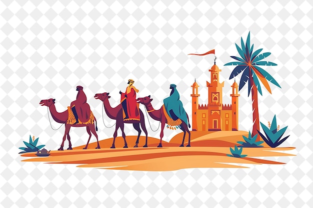 Moroccan Desert With Characters Having a Camel Ride Design I People Life Style Flat Illustration