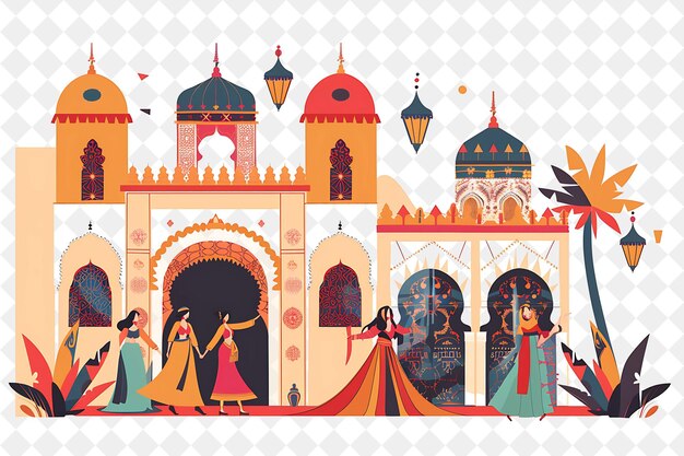 Moroccan Palace With Characters Having a Belly Dance Perform People Life Style Flat Illustration