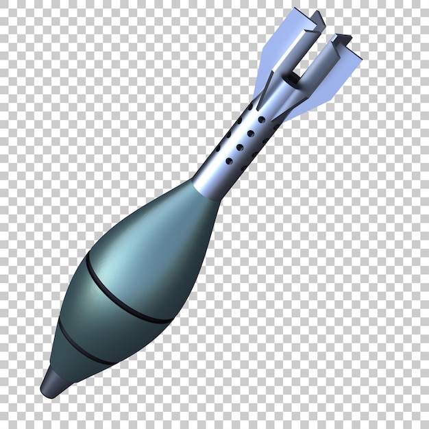 Mortar rocket explosive on transparent background 3d rendering illustration