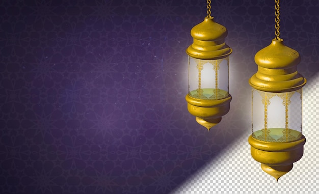 Mosaic background with golden Arabic lanterns