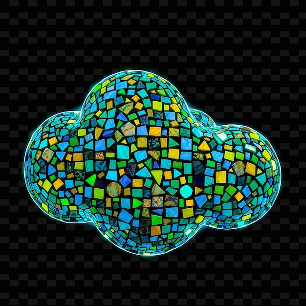 Mosaic Cloud With Tiled Patterns Geometric Shapes and Colorful Fragments Ne_Isolated_Neon_Objecto