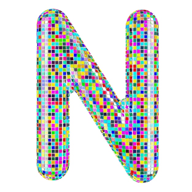 PSD mosaic font letter n from vivid mosaic pieces 3d rendering isolated on transparent background