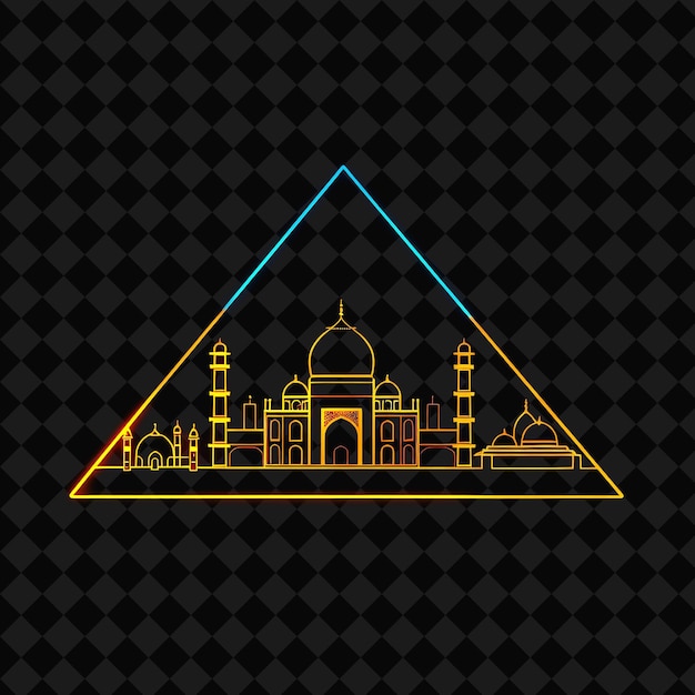 PSD a mosque on a black background with a pattern of blue and yellow