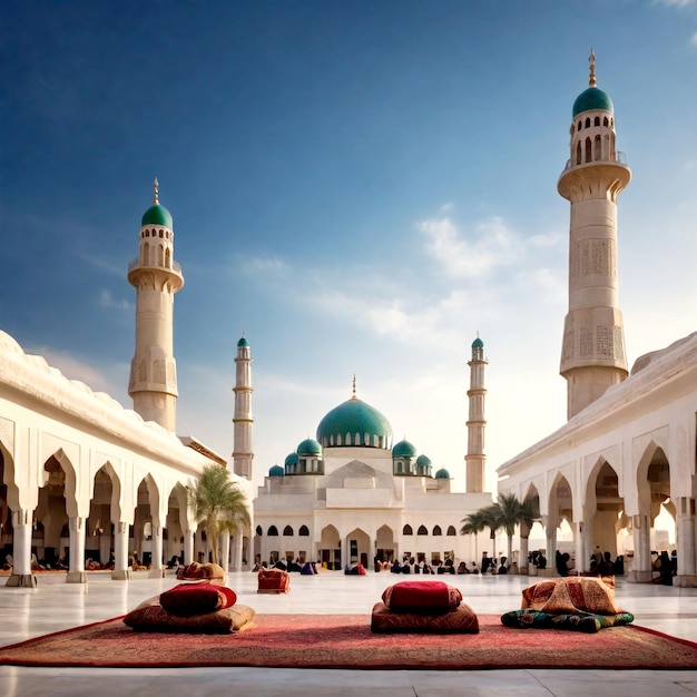 a mosque with a blue dome and a blue dome with a green dome