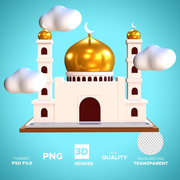 PSD mosque with clouds for islamic content illustrator isolated object