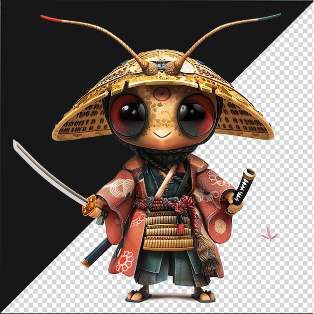 PSD mosquito samurai cartoon design insect samurai warrior wielding katana sword cartoon