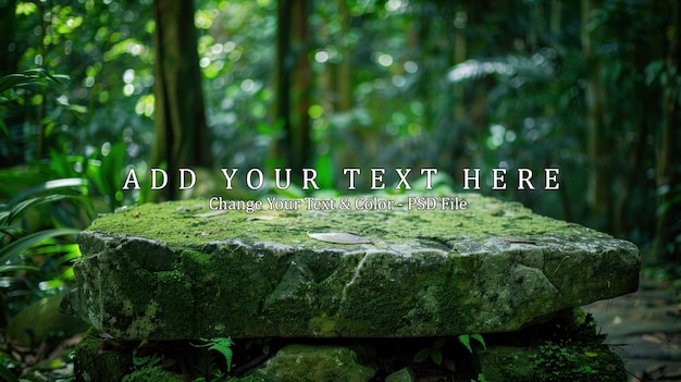 PSD moss covered stone in a lush green forest