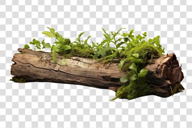 Mossy log with green plants