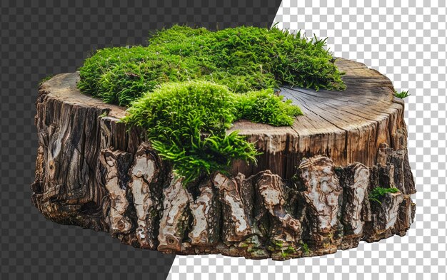 PSD mossy tree stump with greenery cut out stock png