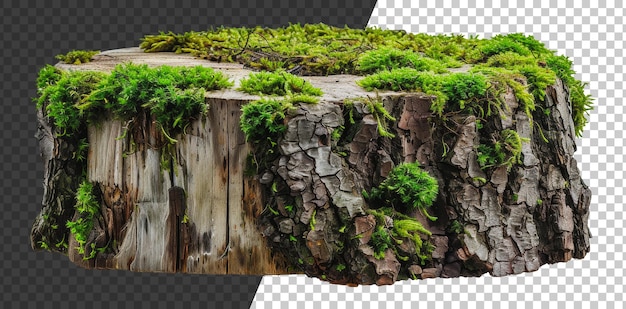 Mossy tree stump with greenery cut out stock png