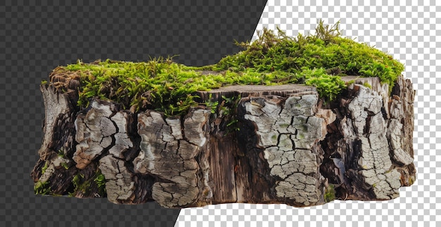 Mossy tree stump with greenery cut out stock png