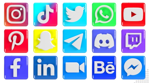 Most popular social media icons logo collection 3d render