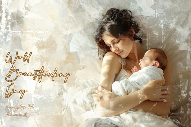 PSD a mother and baby are laying on a bed with a quote from a new born birth