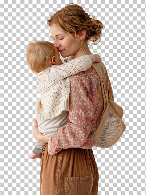 PSD mother carrying baby isolated on a transparent background