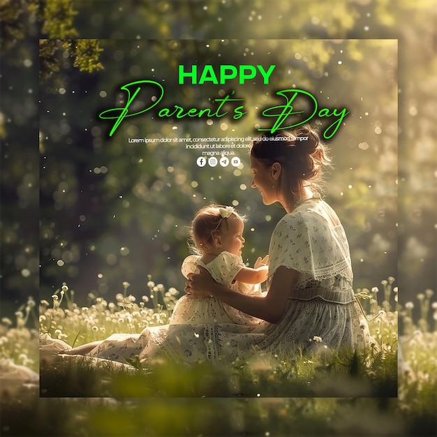 a mother and child sit in the grass and look at the text quot happy mothers day quot