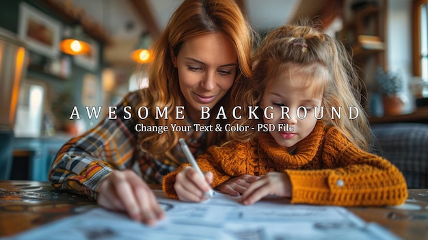 Mother and Daughter Drawing Together in a Cozy Cafe