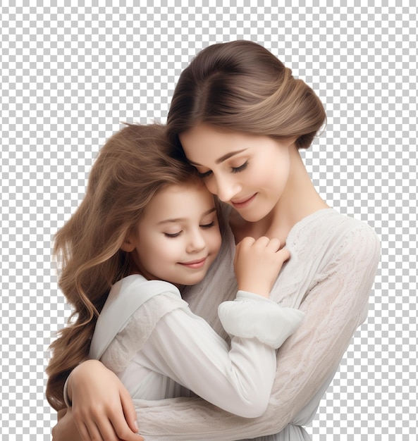 PSD mother and daughter hug for mothers day isolated on transparent background