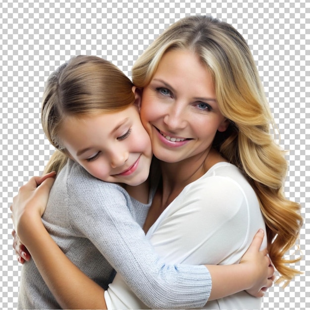 PSD mother and daughter hugging on transparent background