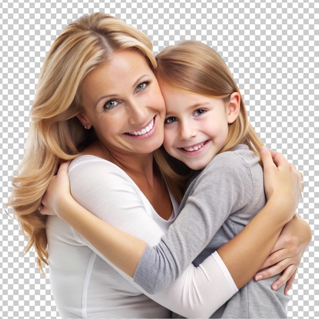 PSD mother and daughter hugging on transparent background