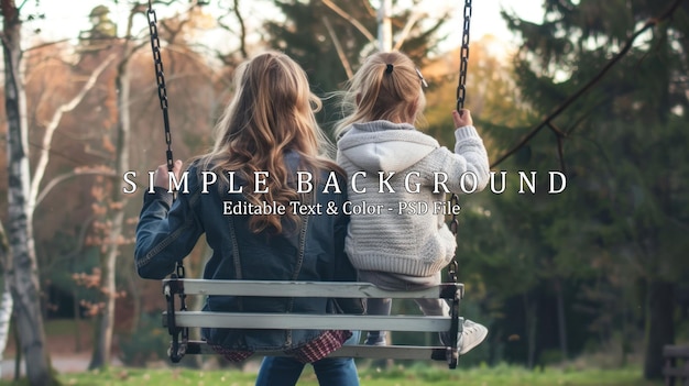 PSD mother and daughter riding on a swing