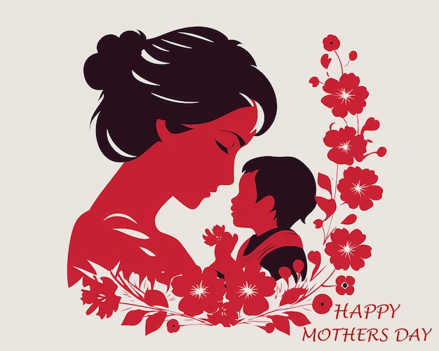 a mother and her child are sitting in a garden with flowers and the words happy mothers