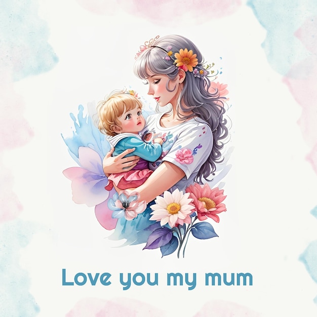 PSD mother holding baby in arms happy mothers day greeting card pic generative ai