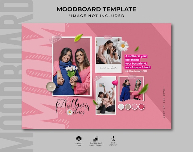 Mother's day celebration photo frame set moodboard mockup