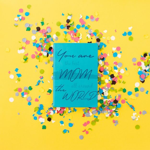 Mother's day mockup notebook with confetti