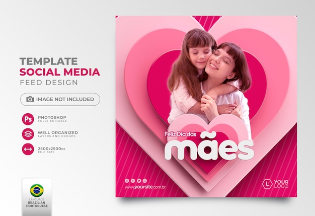 Mother's Day post social media in 3d render for marketing campaign in Brazilian Portuguese