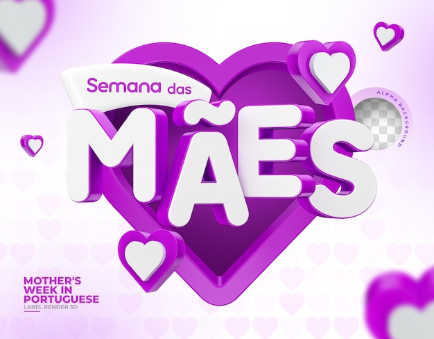 Mother's week sale label in 3d render for marketing campaign in Brazilian Portuguese