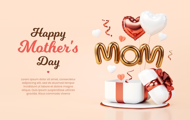 Mother39s day banner template with open gift heart gold letters and copy space for marketing text