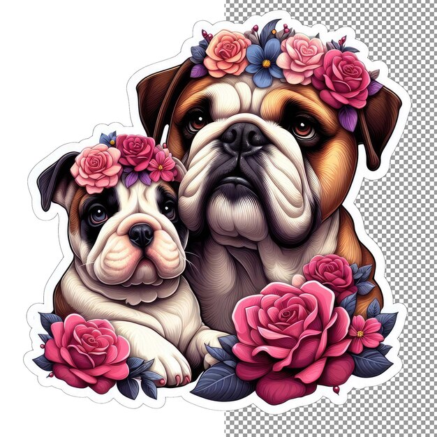 PSD motherly love dog mom with puppy in flowers sticker