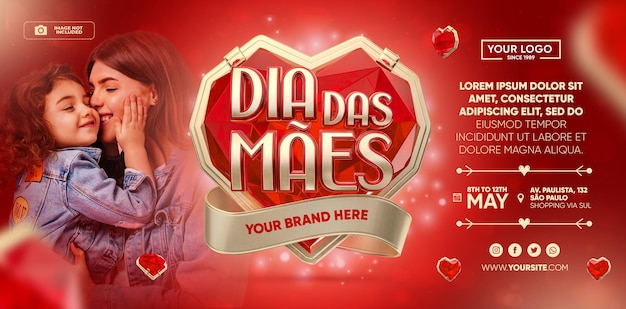 Mothers Day banner in Brazil 3d render template design