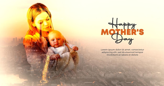 Mothers day banner design with double exposure effect